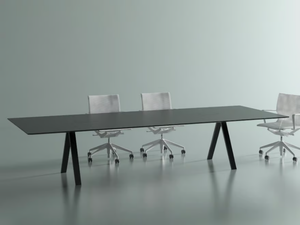 VIS MEETING - Rectangular wood veneer meeting table with cable management _ BK Contract